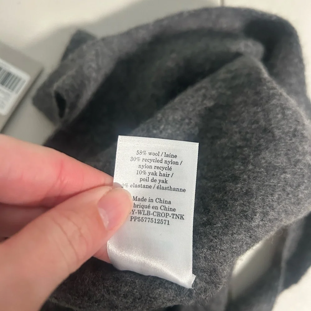 Everlane Cozy Stretch Crop Tank Top Women’s Large Charcoal Gray Wool Yak